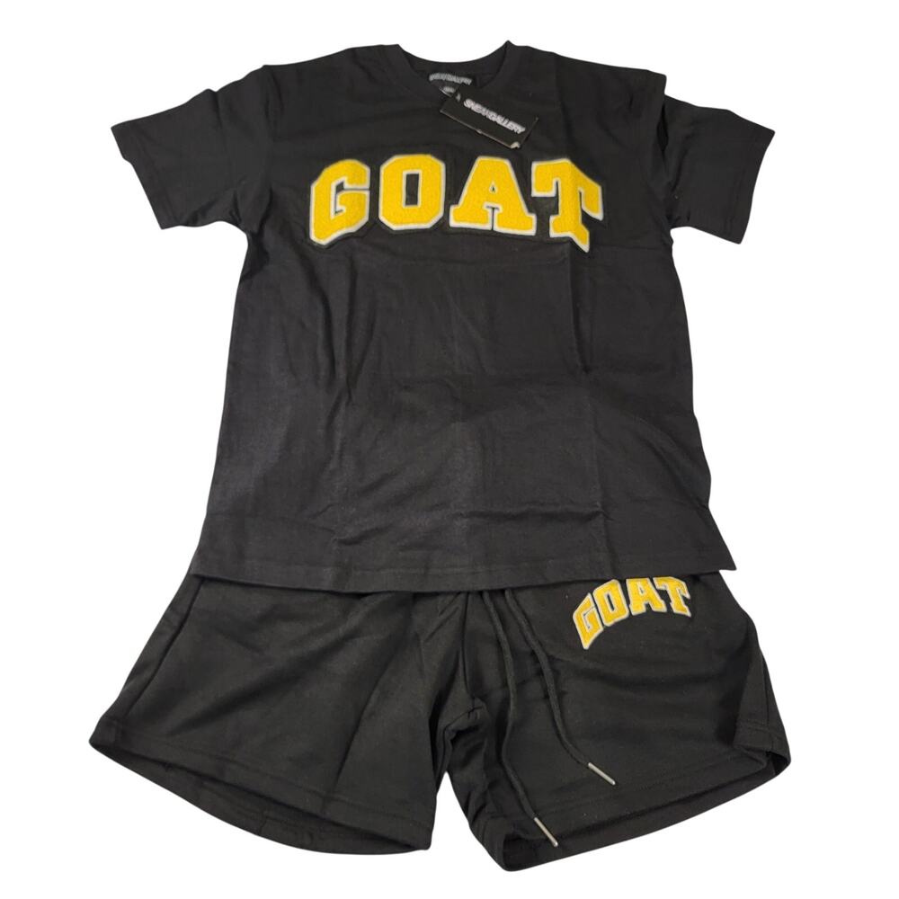 SneakGallery GOAT Chenille Tee Shorts Set Black Yellow Small NWT Streetwear